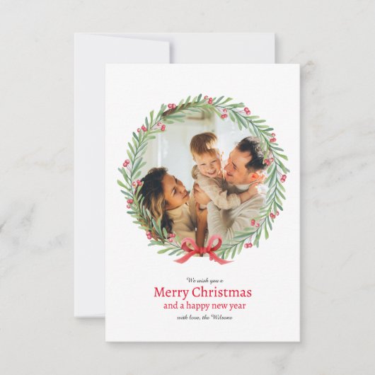 リースフォトクリスマスホリデーグリーティングカード サンキューカード (正面)