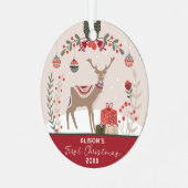 リースフォトパーソナライズされたベビーの初めてのクリスマス メタルオーナメント (正面左)