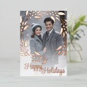 リースフレームとフォトフォイルのホリデーカード 箔シーズンカード (立ち正面)