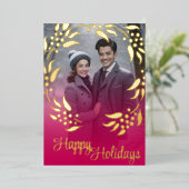 リースフレームとフォトフォイルのホリデーカード 箔シーズンカード (立ち正面)