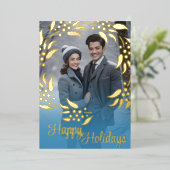 リースフレームとフォトフォイルのホリデーカード 箔シーズンカード (立ち正面)