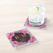 リースフローライニシャル文字モノグラム名大理石 ガラスコースター (アングル)