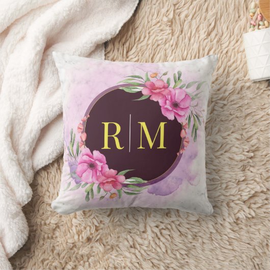 リースフローライニシャル文字モノグラム名大理石 クッション (ブランケット)