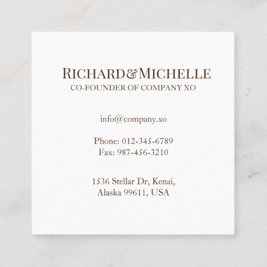 リースフローライニシャル文字モノグラム名大理石 スクエア名刺 (裏面)