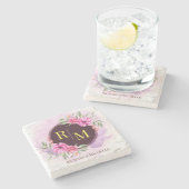 リースフローライニシャル文字モノグラム名大理石 ストーンコースター (横)