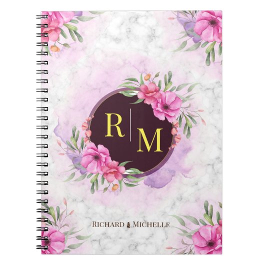 リースフローライニシャル文字モノグラム名大理石 ノートブック (正面)