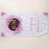 リースフローライニシャル文字モノグラム名大理石 ビーチタオル (正面)