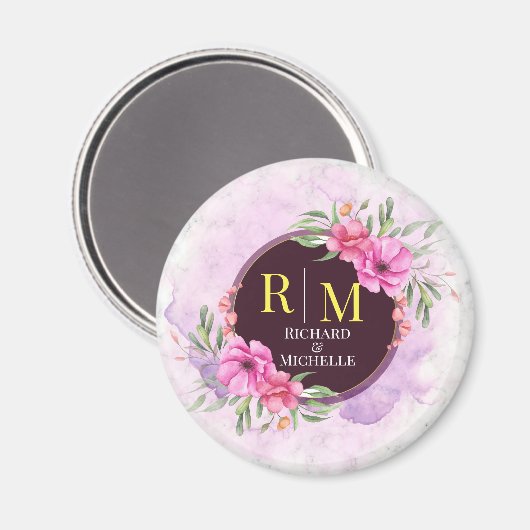 リースフローライニシャル文字モノグラム名大理石 マグネット (正面/裏面)