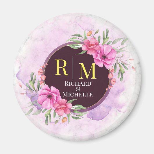 リースフローライニシャル文字モノグラム名大理石 マグネット (正面)