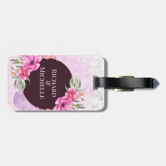 リースフローライニシャル文字モノグラム名大理石 ラゲッジタグ (裏面横)