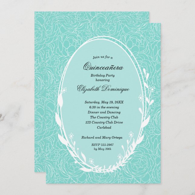 リースフローラキンセアニラ誕生日招待状 (正面/裏面)