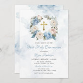 リースブルーピンクファースト聖餐式 招待状 (正面/裏面)