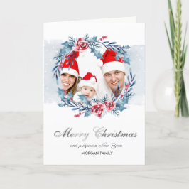 リースホリーベリーフラワーフォトメリークリスマス シーズンカード