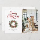 リースホリーベリー写真メリークリスマスカード シーズンカード (正面/裏面)