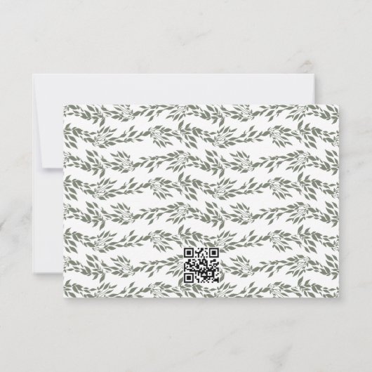 リースホワイトセージ緑エレガントな結婚式QRコード 出欠カード (裏面)