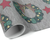 リースボウと赤クリスマススタースチールグレー ラッピングペーパー (ロールコーナー)