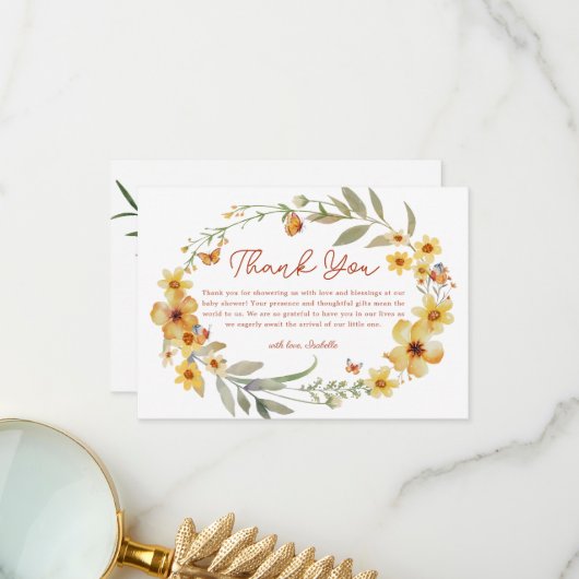 リースボホワイルドフラワーベビーシャワーサンキューカード サンキューカード (正面/裏面インサイチュ)