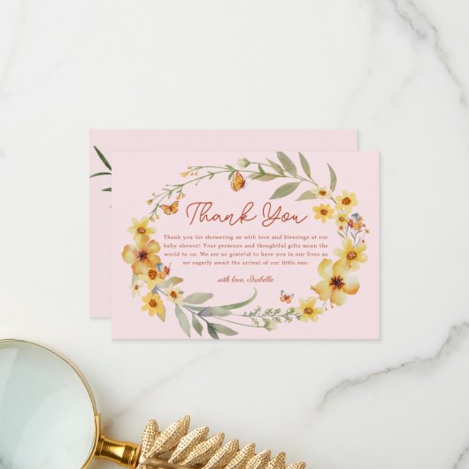 リースボホワイルドフラワーベビーシャワーサンキューカード サンキューカード (正面/裏面インサイチュ)