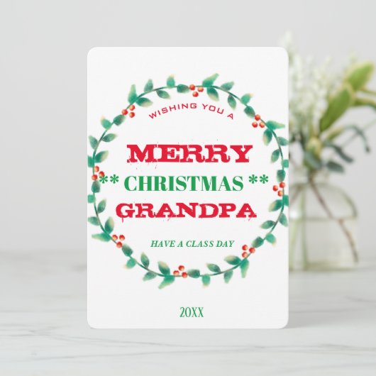 リースメリークリスマスのおじパーソナライズされたいちゃん シーズンカード (スタンド正面)