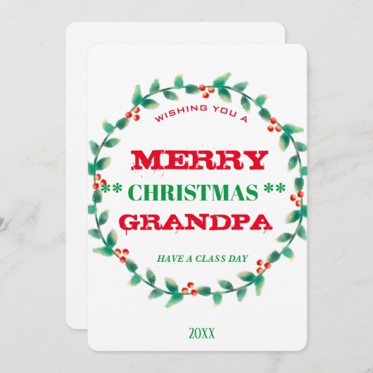 リースメリークリスマスのおじパーソナライズされたいちゃん シーズンカード (正面/裏面)