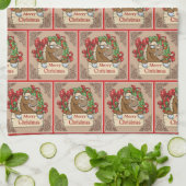 リースメリークリスマスサイン付き漫画の馬 キッチンタオル (折り畳み)