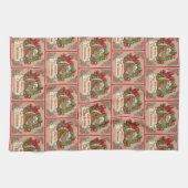 リースメリークリスマスサイン付き漫画の馬 キッチンタオル (横)