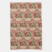 リースメリークリスマスサイン付き漫画の馬 キッチンタオル (縦)