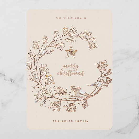 リースメリークリスマスハッピーニューイヤーコラージュバラ 箔シーズンカード (正面)