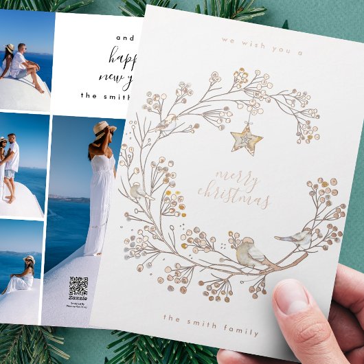 リースメリークリスマスハッピーニューイヤーコラージュバラ 箔シーズンカード