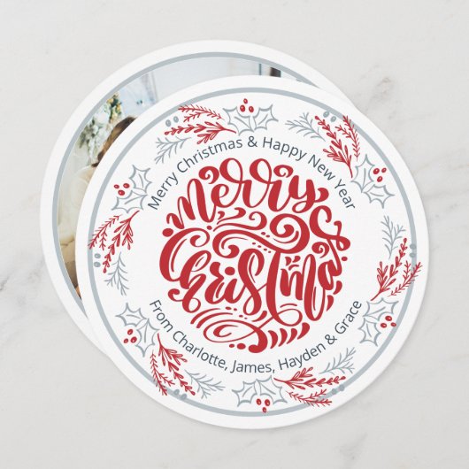 リースメリークリスマスパーソナライズされた写真 シーズンカード (正面/裏面)