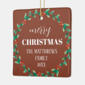 リースメリークリスマスフォトネームテラコッタ セラミックオーナメント (左)