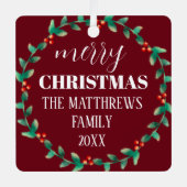 リースメリークリスマスフォトパーソナライズされた名 メタルオーナメント (正面)