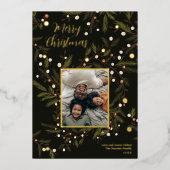 リースモダングリーンクリスマスファミリー4枚の写真 箔シーズンカード (正面)
