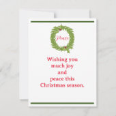 リースモダンメリークリスマスカードグリーンレッド ノートカード (裏面)