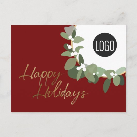 リースモダン会社ロゴハッピーホリデイズレッド シーズンポストカード (正面)