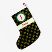 リースモノグラムあなたの名前ブラックイエロースノーフレーク スモールクリスマスストッキング (裏面 (吊り時))