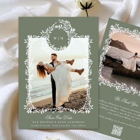 リースモノグラムセージエレガントグリーンフレーム写真 セーブザデート