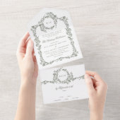 リースモノグラムセージエレガントグリーンフレ結婚ーム オールインワン招待状 (貼ってはがせる)