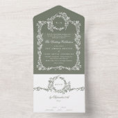リースモノグラムセージクラシックグリーン結婚フレームズ オールインワン招待状 (内側)