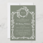 リースモノグラムセージクラシックグリーン結婚フレームズ 招待状 (正面)