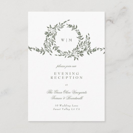 リースモノグラムセージグリーンエレガント披露宴 エンクロージャーカード (正面)