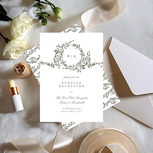 リースモノグラムセージグリーンエレガント披露宴 エンクロージャーカード