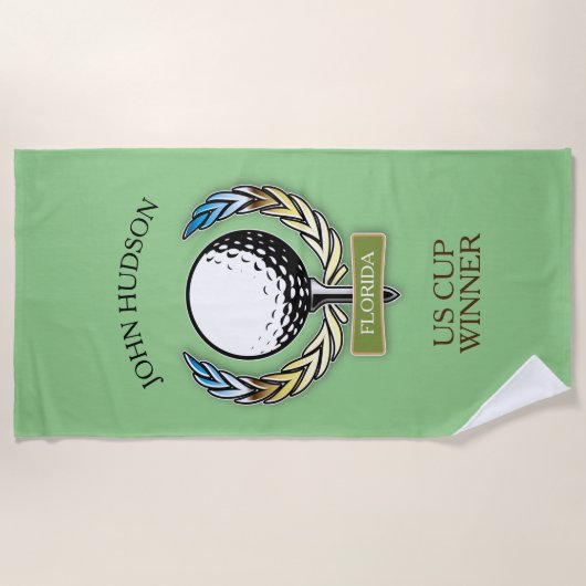 リースモノグラムデザイン付きゴルフテンプレート ビーチタオル (正面)
