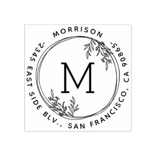 リースモノグラムファミリーネームラウンド差出人住所 ラバースタンプ