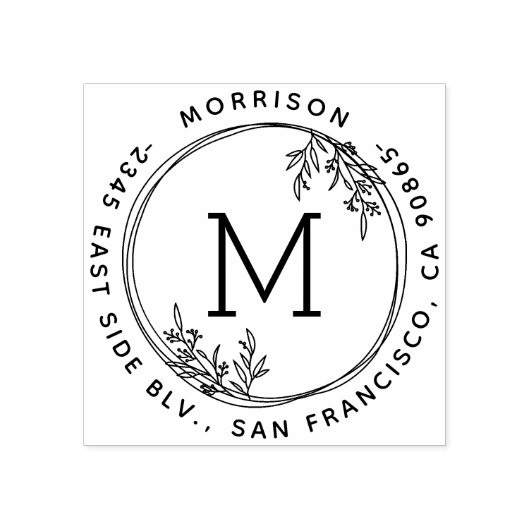 リースモノグラムファミリーネームラウンド差出人住所 ラバースタンプ (インプリント)