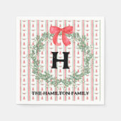 リースモノグラムホリディナパーソナライズされたプキン スタンダードカクテルナプキン (正面)