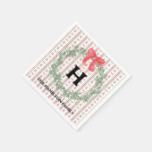 リースモノグラムホリディナパーソナライズされたプキン スタンダードカクテルナプキン (角)