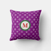 リースモノグラムホワイトスノーフレーク紫の背景 クッション (裏面)