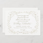 リースリーフ書道モダンの水シンプル色 招待状 (正面/裏面)
