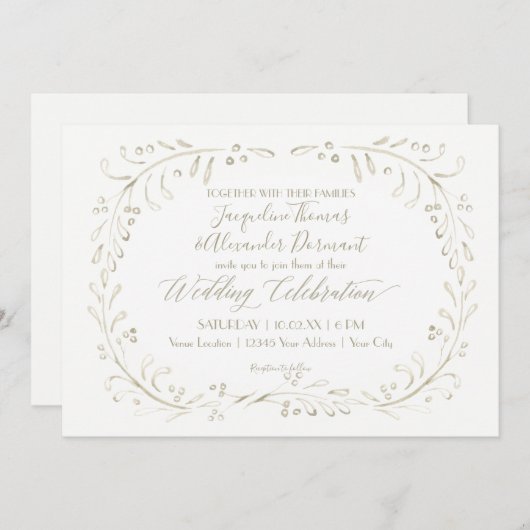 リースリーフ書道モダンの水シンプル色 招待状 (正面/裏面)